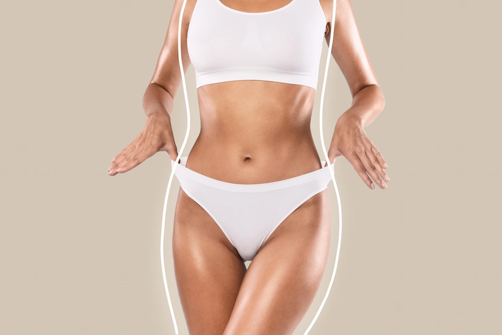 Graphic depicting a slim confident woman in her underwear